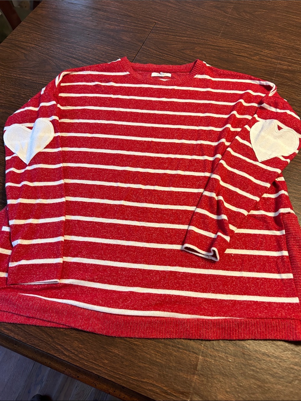 Maurice’s Red & White Striped Heart Elbow Patch Sweater